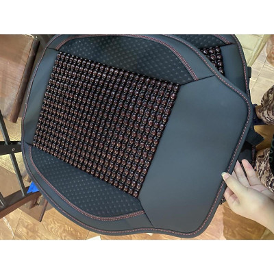 Lót Ghế Hạt Gỗ Ô Tô Phối Da Cao Cấp Libai - Lót Ghế Xe Hơi Chống Nóng, Thoáng Khí, Massage Lưng, Bảo Vệ Da Ghế Xe