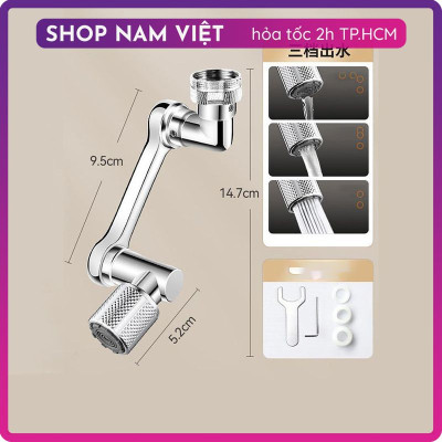 Đầu Nối Vòi Tăng Áp INOX Cánh Tay Robot Xoay 1440 Độ
