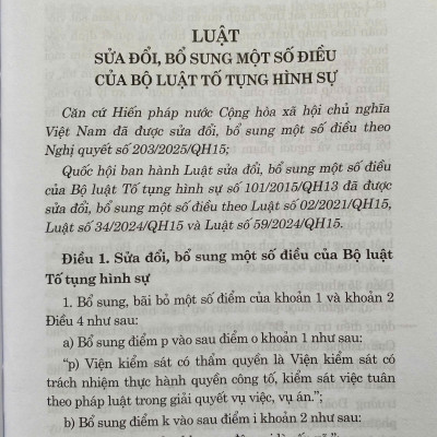 Luật Sửa Đổi, Bổ Sung Một Số Điều Của Bộ Luật Tố Tụng Hình Sự Năm 2025