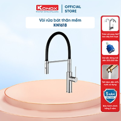Vòi rửa bát thân mềm Konox, Model KN1618, Inox 304AISI tiêu chuẩn châu Âu, mạ PVD 5 lớp sáng bóng, Hàng chính hãng