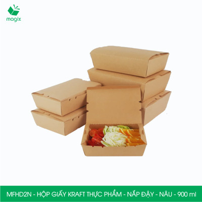 MFHD2N - Combo 25 hộp giấy kraft thực phẩm 900ml, hộp đựng thức ăn nắp đậy màu nâu, hộp gói đồ ăn mang đi