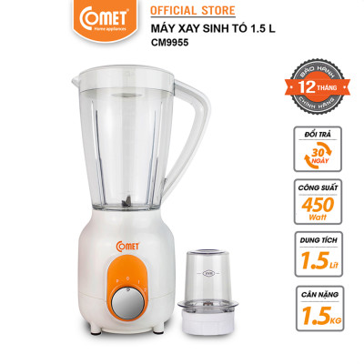 Máy xay sinh tố Comet CM9955 – 2 cối nhựa kháng vỡ, dung tích 1.5L – Công suất 450W, lưỡi dao thép không gỉ – Hàng chính hãng, bảo hành 1 năm