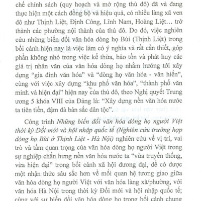 Những Biến Đổi Văn Hóa Dòng Họ Người Việt Thời Kỳ Đổi Mới Và Hội Nhập Quốc Tế (Nghiên Cứu Trường Hợp Dòng Họ Ở Thịnh Liệt - Hà Nội)
