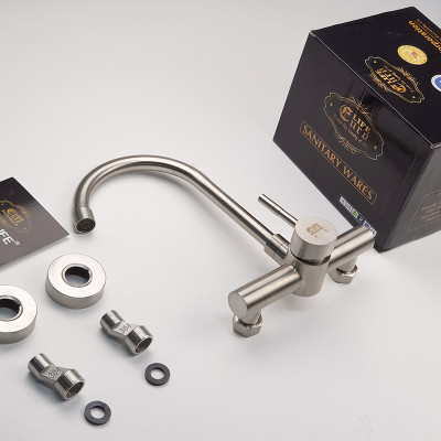 Vòi rửa chén nóng lạnh âm tường Inox SUS 304 Eurolife EL-T018AT (Trắng vàng)