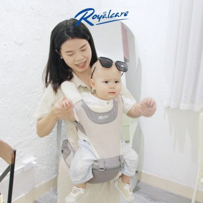 Địu ngồi trẻ em 4 tư thế lưới siêu thoáng Air mesh siêu thoáng Royalcare - 906 - cho bé 3 tháng tới 36 tháng - tặng khăn yếm cho bé