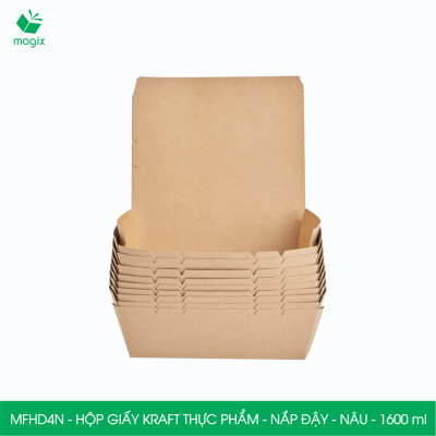 MFHD4N - Combo 100 hộp giấy kraft thực phẩm 1600ml, hộp đựng thức ăn nắp đậy màu nâu, hộp gói đồ ăn mang đi