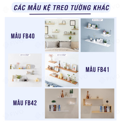 Kệ Trang Trí Treo Tường  Gỗ FIVO Mã FB40 Không Cần Khoan Tặng Kèm Đinh 4 Chân Chịu Lực Lên Đến 10KG Với Móc Treo Inox Dễ Dàng Gắn Lên Tường