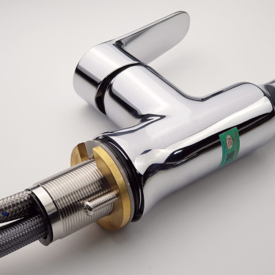 Vòi Rửa Chén Nóng Lạnh Dây Kéo Đồng Mạ Chrome Eurolife EL-KM05 (Trắng bạc)