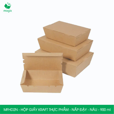 MFHD2N - Combo 50 hộp giấy kraft thực phẩm 900ml, hộp đựng thức ăn nắp đậy màu nâu, hộp gói đồ ăn mang đi