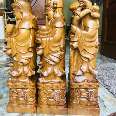 Bộ tượng tam đa phúc lộc thọ gỗ bách xanh kt cao 30