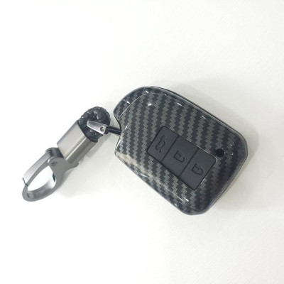Ốp bọc chìa khóa Toyota Vios 19, Toyota Yaris 2019 vân Carbon kèm móc đeo INOX