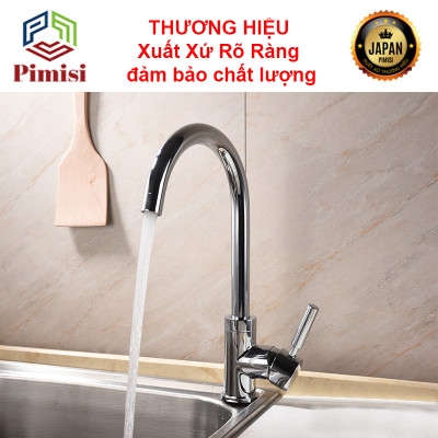 Vòi rửa bát nóng lạnh Pimisi đồng thau mạ xi Cr/Ni sáng bóng kiểu tròn điều chỉnh nhiệt độ bằng tay gật gù - kèm 2 sợi dây cấp nước dùng cho chậu rửa bát 1-2-3 hố trong nhà bếp - vòi nước rửa chén gắn chậu âm dương bàn đá quay 360 độ tăng áp | Chính hãng
