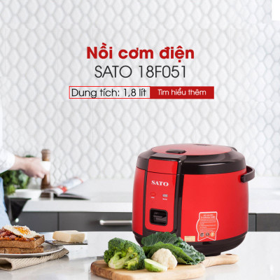 Nồi Cơm Điện SATO 18F051 1.8L - Thiết kế kiểu dáng bắt mắt, hiện đại, nấu cơm dẻo ngon, chín nhanh - Miễn phí vận chuyển toàn quốc - Hàng Chính Hãng