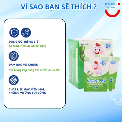Gạc răng miệng thảo dược NewbornZ ( Hộp 20 gói) rơ lưỡi cho trẻ sơ sinh và trẻ nhỏ