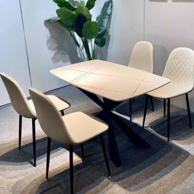 Bàn ăn cao cấp Tundo mặt đá chân sắt 