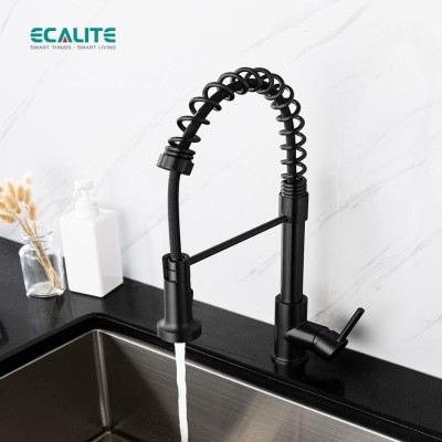 Vòi Rửa Chén Nóng Lạnh Single Control Ecalite EF-K102B - Có Dây Rút - Điều Chỉnh Tia Nước - Đồng Thau Sơn Đen - Hàng Chính Hãng