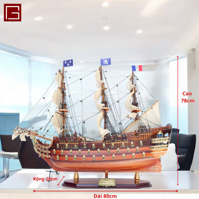 Thuyền gỗ trang trí ROYAL LOUIS, mô hình thuyền gỗ phong thủy chất liệu gỗ tràm nhiều kích thước