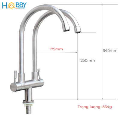 Vòi nước rửa chén 2 đầu lạnh inox 304 có dây cấp Hobby Home Decor RC2D