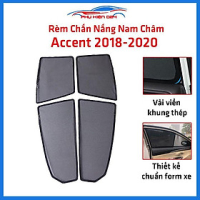 Bộ 4 rèm chắn nắng nam châm Accent 2018-2019-2020 khung cố định chống tia UV
