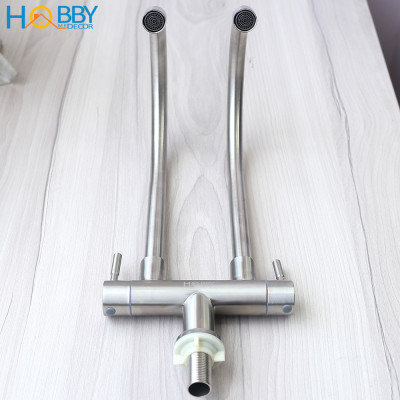 Vòi nước rửa chén 2 đầu lạnh inox 304 có dây cấp Hobby Home Decor RC2D