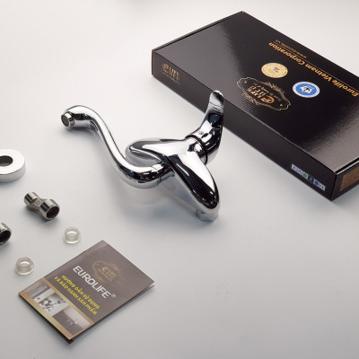 Tên sVòi rửa chén âm tường nóng lạnh Đồng mạ Chrome Eurolife EL-T015AT (Trắng bạc)