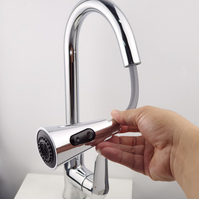 Vòi Rửa Chén Nóng Lạnh Dây Kéo Đồng Mạ Chrome Eurolife EL-KM05 (Trắng bạc)