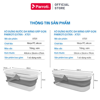 Xô nước gấp gọn đa năng 15 lít vệ sinh nhà cửa, xô giặt cây lau nhà tự vắt, chùi kính, xô để ô tô Parroti Extra XT02