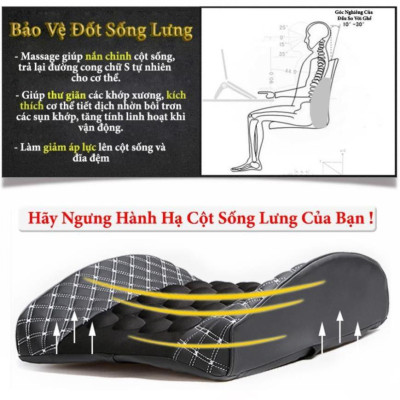 Đệm Tựa Lưng Massage bọc da trên xe oto- Màu Đen Chỉ Đỏ