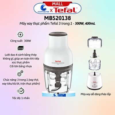 Máy xay thực phẩm Tefal 3 trong 1 MB520138 - 300W, 400mL - Hàng Chính Hãng - Bảo Hành 12 Tháng