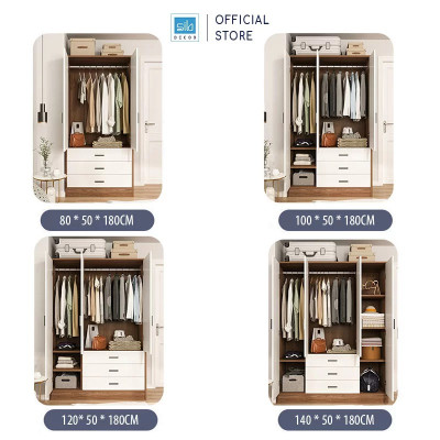 Tủ Quần Áo Gỗ Nhiều Ngăn Đa Năng Màu Trắng Phối Vân Gỗ Sồi SIB Decor TA09