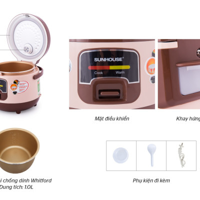 Nồi Cơm Điện Nắp Gài Sunhouse SHD8208C – Nâu (1L) - Hàng chính hãng