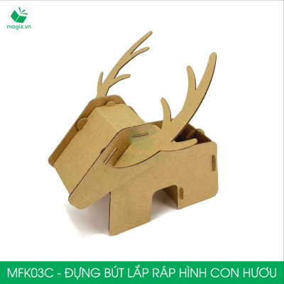 MFK03C - Đựng bút lắp ráp hình con hươu, đồ đựng bút hình thú bằng giấy carton siêu cứng
