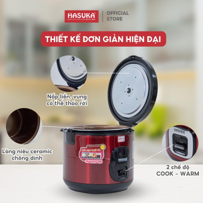 Nồi cơm điện HASUKA HSK-863 dung tích 3.2L, công suất 1200W- Thiết kế dễ sử dụng, lòng niêu chống dính Ceramic - Hàng chính hãng