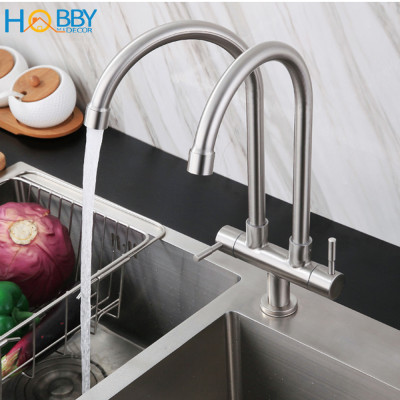 Vòi nước rửa chén 2 đầu lạnh inox 304 có dây cấp Hobby Home Decor RC2D