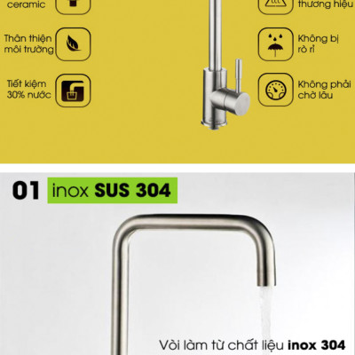 Vòi Rửa Bát Chén Vuông Tròn ABG, Hai Chế Độ Nóng Lạnh, Rửa Chén Xoay, Bát Vuông, Inox Cao Cấp Xoay 360 Độ Siêu Bền, Tặng Kèm Hai Dây Cấp Nóng Và Lạnh - Hàng Chính Hãng