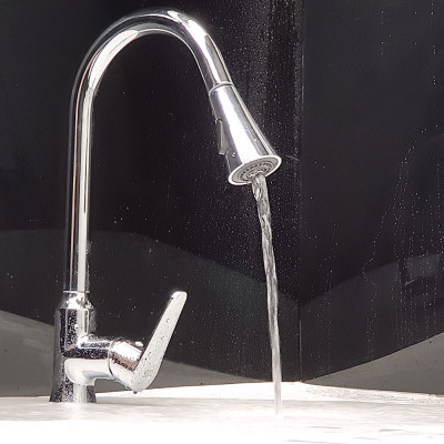 Vòi Rửa Chén Nóng Lạnh Dây Kéo Đồng Mạ Chrome Eurolife EL-KM05 (Trắng bạc)