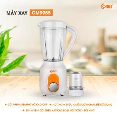 Máy xay sinh tố Comet CM9955 – 2 cối nhựa kháng vỡ, dung tích 1.5L – Công suất 450W, lưỡi dao thép không gỉ – Hàng chính hãng, bảo hành 1 năm