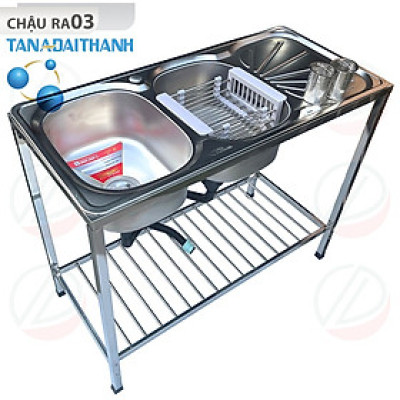 Bộ Chậu Rửa Bát Inox TÂN Á ĐẠI THÀNH 2 Hộc 1 Cánh Có Chân Kèm Vòi Nước Lạnh Luxta - Mua đủ bộ tặng dây cấp inox, rổ rút gác chậu, đầu nối ống xả, keo lụa