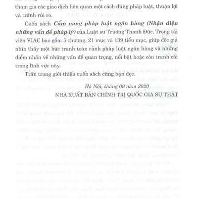 Cẩm Nang Pháp Luật Ngân Hàng (Nhận Diện Những Vấn Đề Pháp Lý) - Tái bản năm 2020