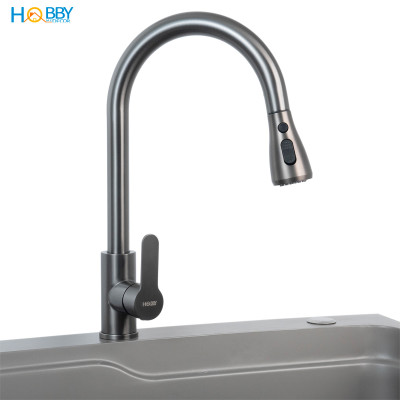 Vòi rửa chén nóng lạnh dây rút inox 304 sơn xám Hobby home decor VDR15