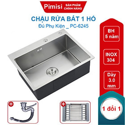 Chậu Rửa Bát 1 Hố Pimisi PC-6245 Inox 304, Dương-Bán Âm Bàn Đá, Giảm Thiểu Tiếng Ồn, Thiết Kế Rộng-Hiện Đại | Chính Hãng