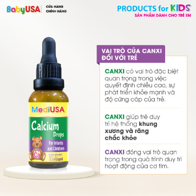 MediUSA Calcium Drops - Thực Phẩm Chức Năng bổ sung Calcium giúp Xương, răng chắc khỏe, giảm nguy cơ còi xương ở trẻ - Hàng chính hãng