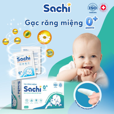 Gạc răng miệng Sachi - Rơ lưỡi, Vệ sinh răng miệng cho bé - Hộp 30 gói