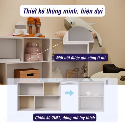 Kệ Gỗ Trang Trí Để Sàn FIVO FB71 Ngang 110cm Màu Trắng, Thiết Kế Thông Minh Có Thể Đóng Mở Tùy Thích, Nhiều Ngăn Chứa Đồ Rộng Rãi Đa Dụng