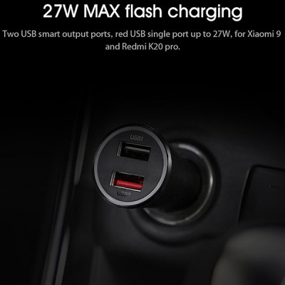 Tẩu sạc nhanh 2 cổng cho điện thoại trên Ô tô/Xe hơi XIAOMI Mi 37W Dual-Port Car Charger Black GDS4147GL - Hàng Chính Hãng