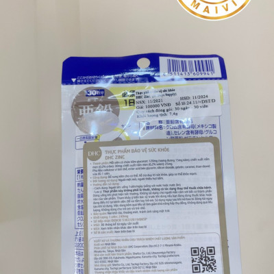 Thực phẩm bảo vệ sức khỏe DHC ZinC 30day ( hàng chính hãng, có tem phụ )