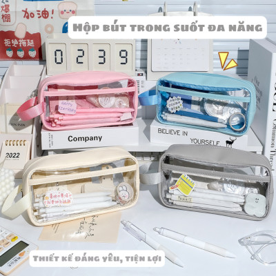 Hộp Đựng Bút Trong Suốt PaKaSa Có Quai Xách Tặng Kèm Nhiều Hình Dán Sticker Trang Trí Dễ Thương - Chính Hãng