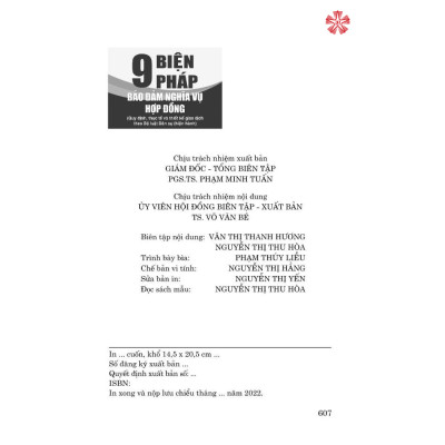 9 Biện Pháp Bảo Đảm Nghĩa Vụ Hợp Đồng (Quy Định, Thực Tế Và Thiết Kế Giao Dịch Theo Bộ Luật Dân Sự Hiện Hành) - (Tái bản lần thứ 3, có sửa chữa, bổ sung) 