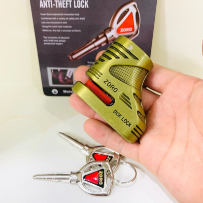 Ổ khóa đĩa xe máy ZORO màu vàng đồng chìa tròn - chất liệu thép chống gỉ - hàng chĩnh hãng