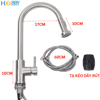 Vòi rửa chén nóng lạnh dây rút 2 chế độ inox 304 Hobby Home Decor VDR4